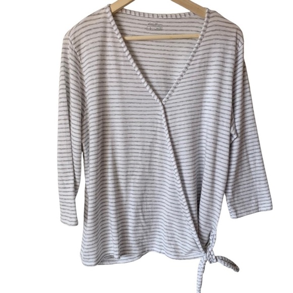 Eddie Bauer Striped V-Neck Wrap Top - Picture 8 of 8